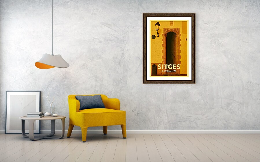 Poster from Sitges, Catalonia in Spain Vintage Poster - Gothic Stone Archway and Lantern Framed