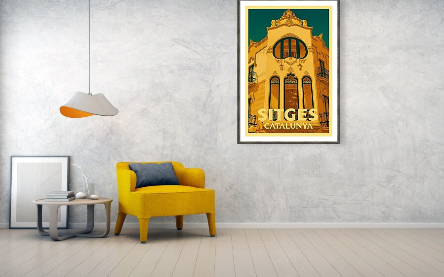 Sitges, Catalonia in Spain Vintage Poster - Modernista Art Nouveau Architecture framed print by Sitges Posters.